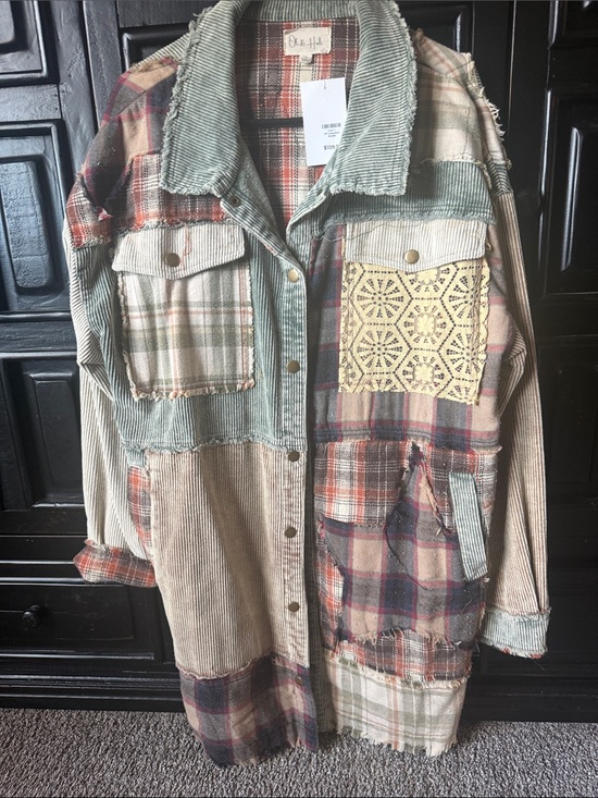 Oli & Hali Jackets & Blazers - Olive & Rust Patchwork Corduroy Plaid Jacket